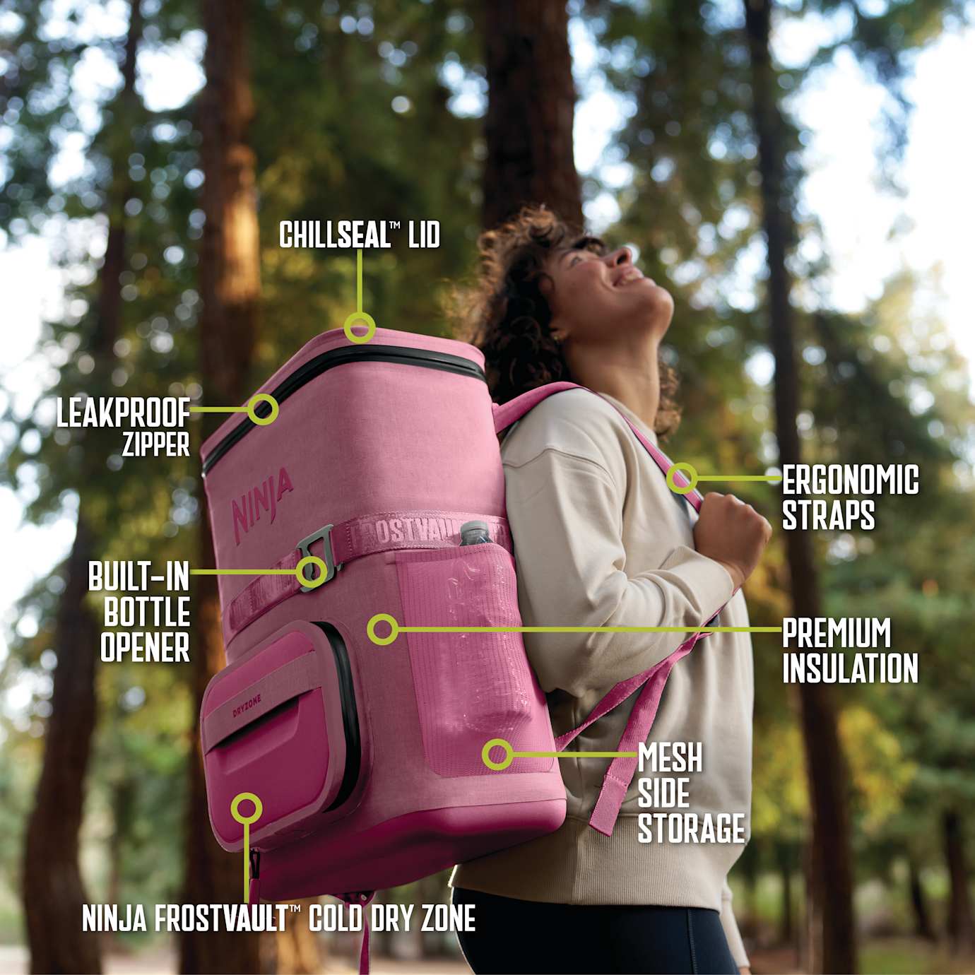 Shark-Ninja Outdoor FrostVault Go 24-Can Backpack Cooler in Pink - Image 12