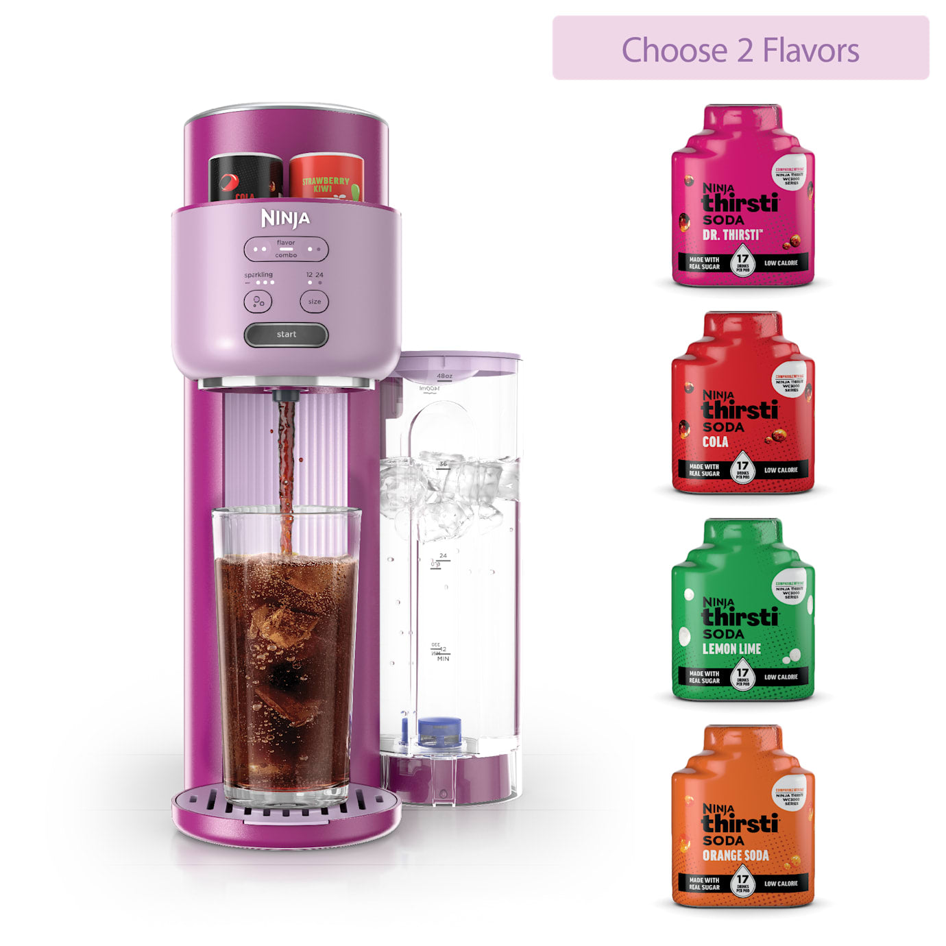 Shark-Ninja Thirsti Soda Machine in Pink and Drink Mix Bundle